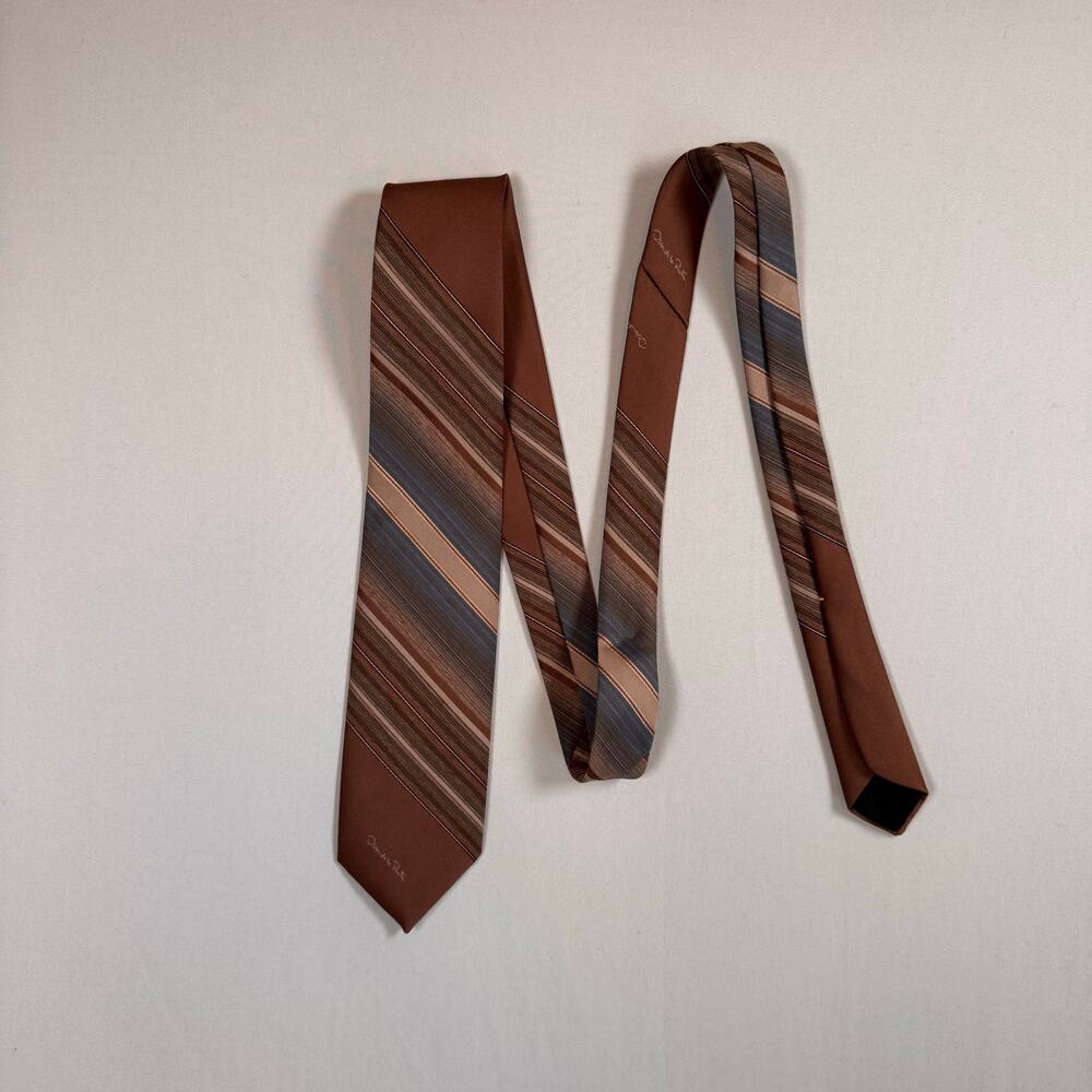 Oscar De La Renta Men’s Striped Neck Tie Brown Classic Menswear Retro - Picture 7 of 7